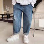 Boys' Trendy Fleece Jeans Straight Trousers
