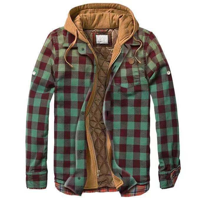 Leisure Hooded Jacket with Two Lattice Design