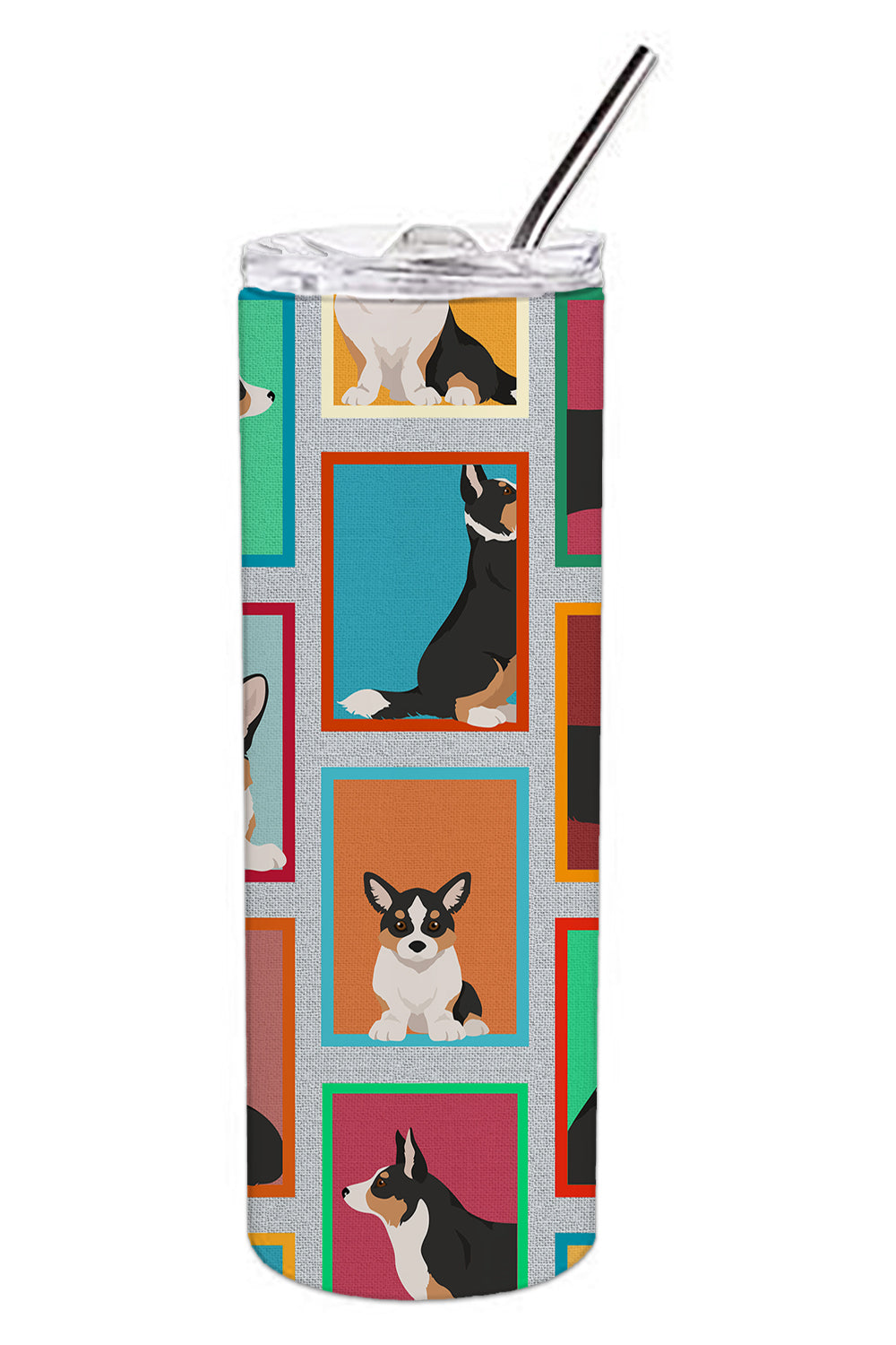 Lots of Tricolor Cardigan Corgi Stainless Steel Skinny Tumbler