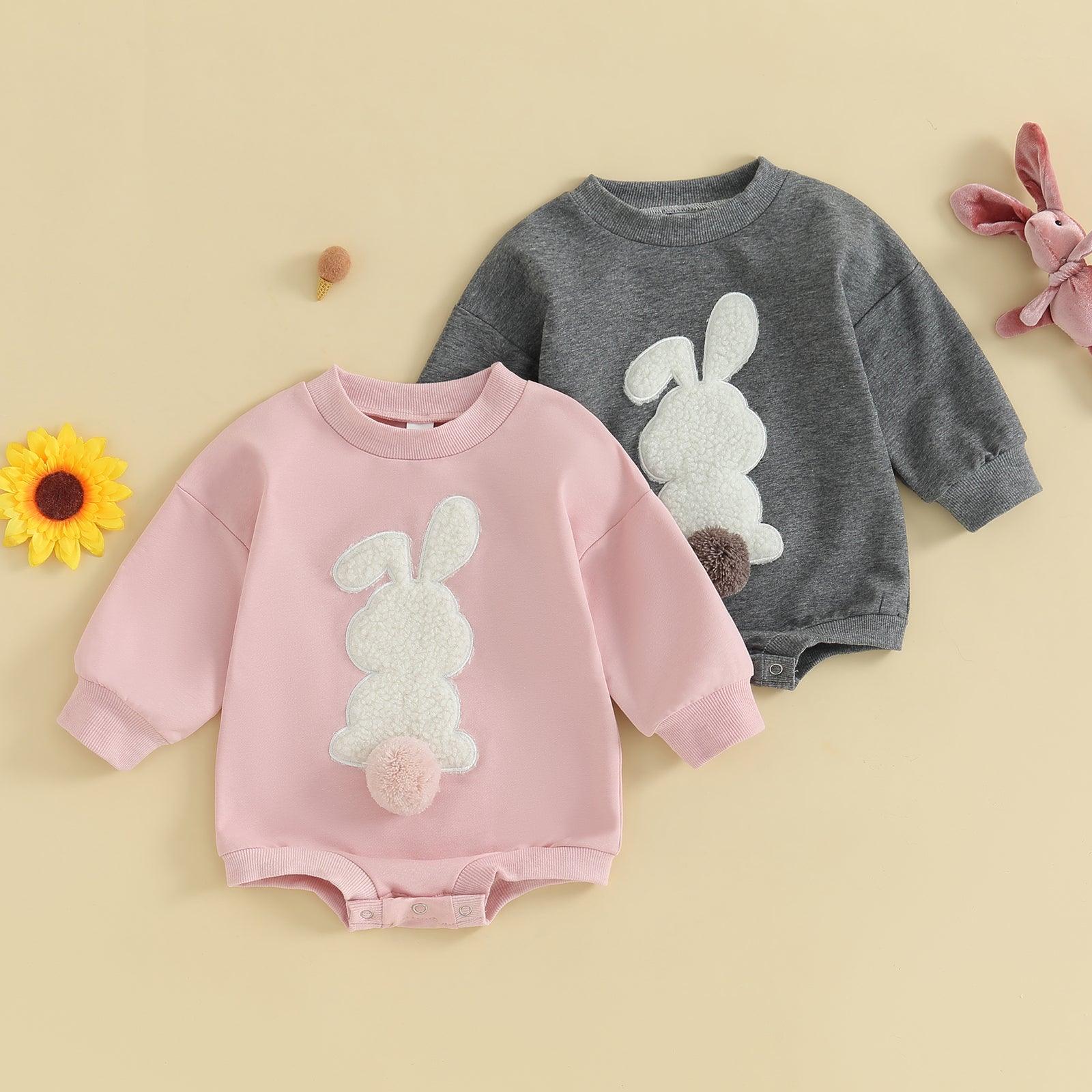 Citgeett Spring Easter Baby Bunny Embroidery Bodysuit