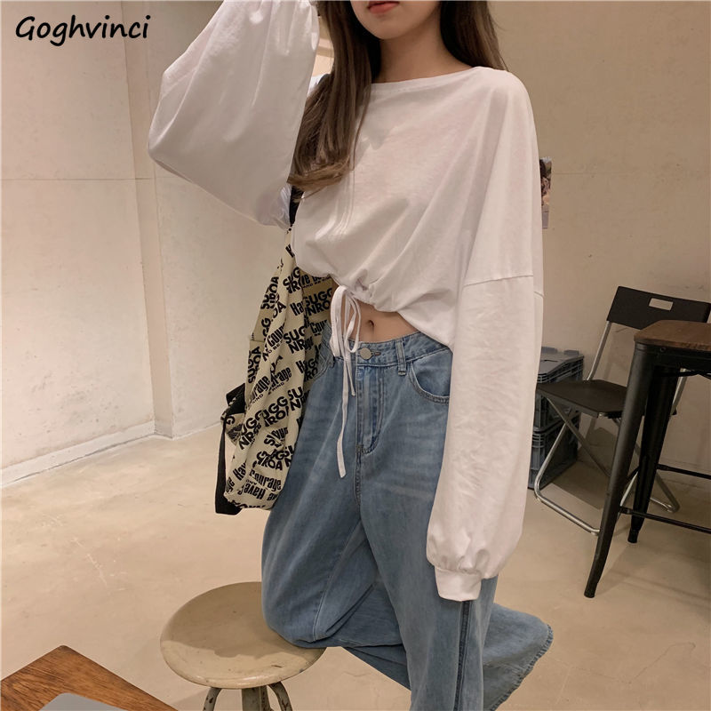 Women’s Long Sleeve Crop Top with Drawstring Hem