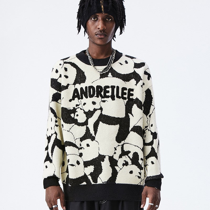 Men's Japanese Vintage Panda Jacquard Knit Sweater