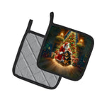 Tibetan Mastiff and Santa Claus Pair of Pot Holders