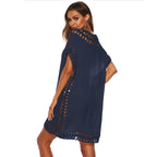 Solid Color V-Neck Crochet Beach Cover-Up Dress A1965