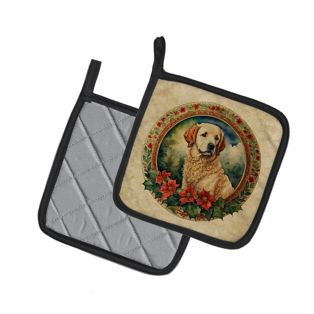 Kuvasz Christmas Flowers Pair of Pot Holders
