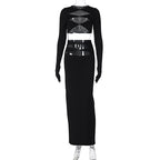 2023 Women's Fashion Hollow Crop Top and Skirt Set