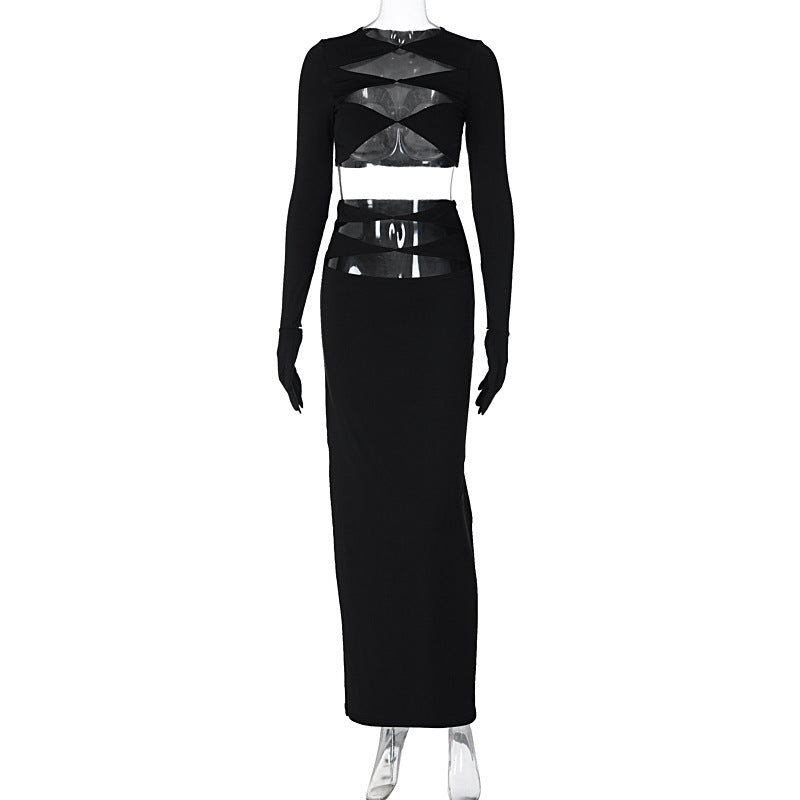 2023 Women's Fashion Hollow Crop Top and Skirt Set