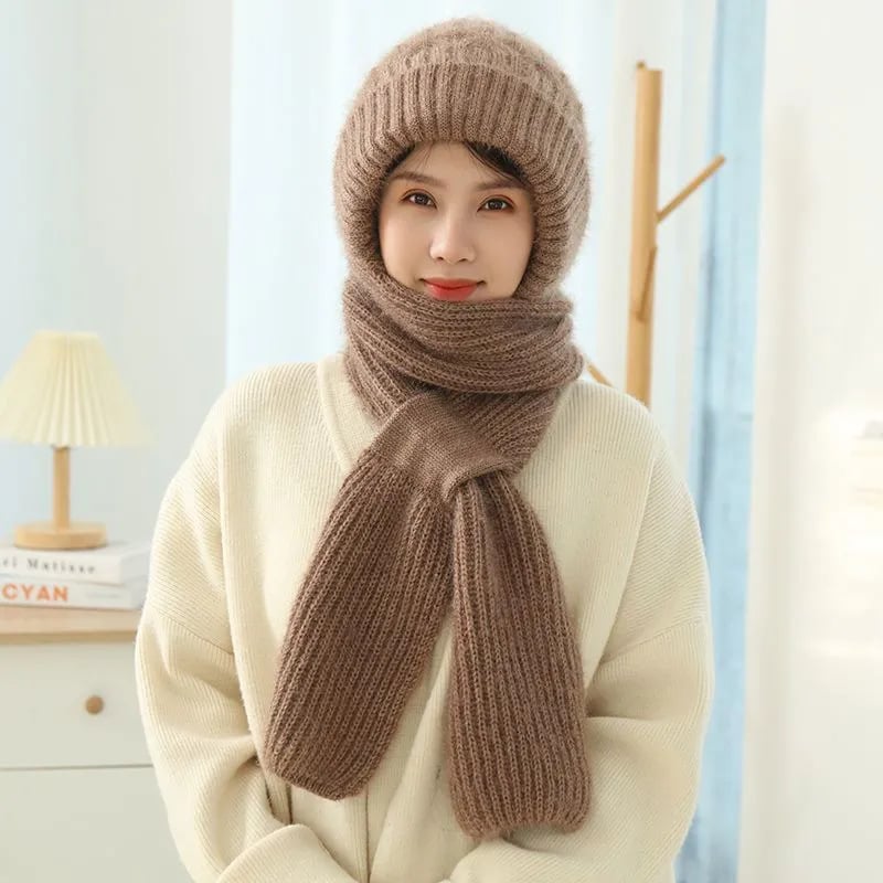 Women's Fleece-lined Knitted Scarf and Hat Set | Embroidered Cap