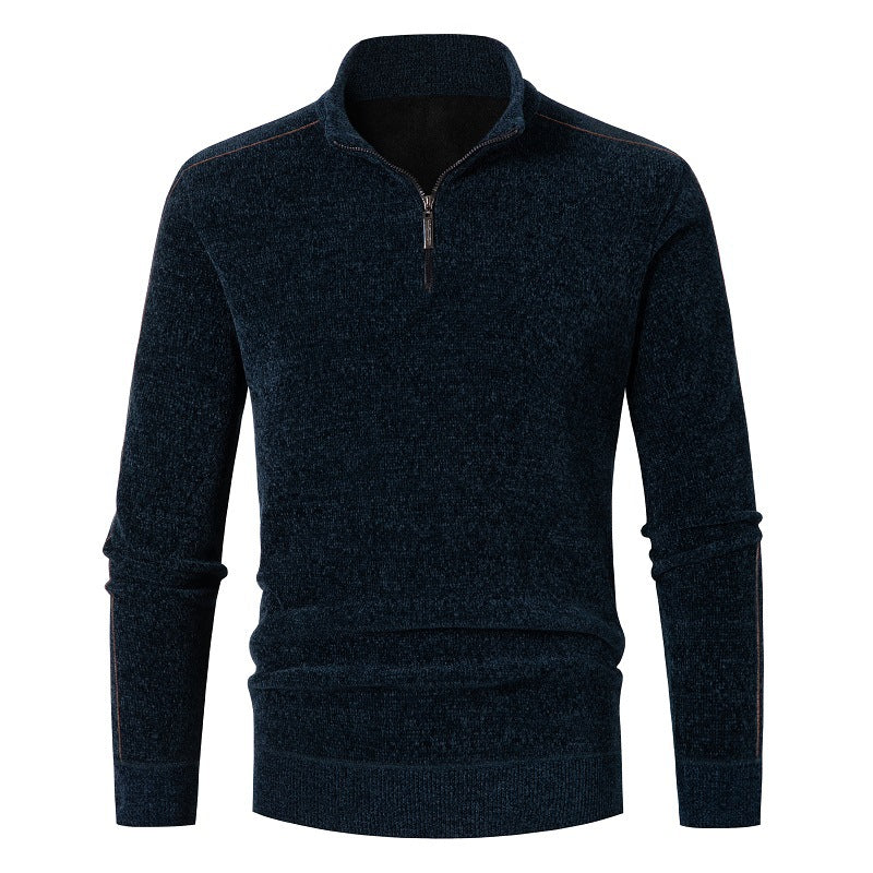 Men's Thick Chenille Zippered Solid Color Sweater