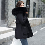 Oversized Fur Collar Plus Velvet Cotton Coat for Women
