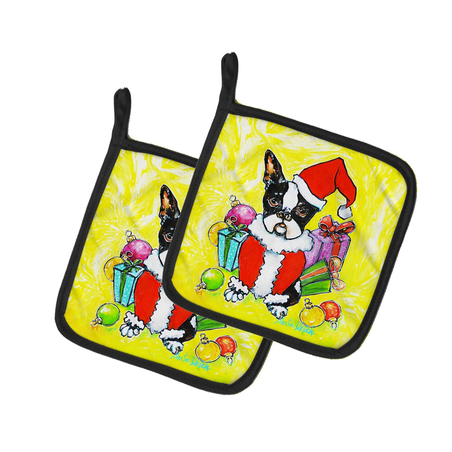 Boston Terrier Stinker That Stole Christmas Pair of Pot Holders