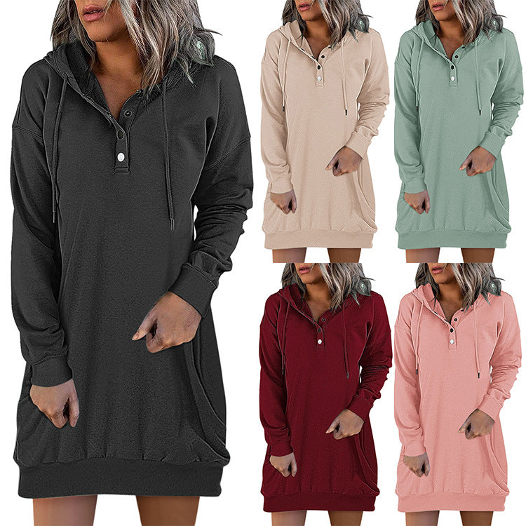 Solid Hooded Drawstring Sweater for Women