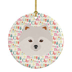Japanese Spitz Merry Christmas Ceramic Ornament