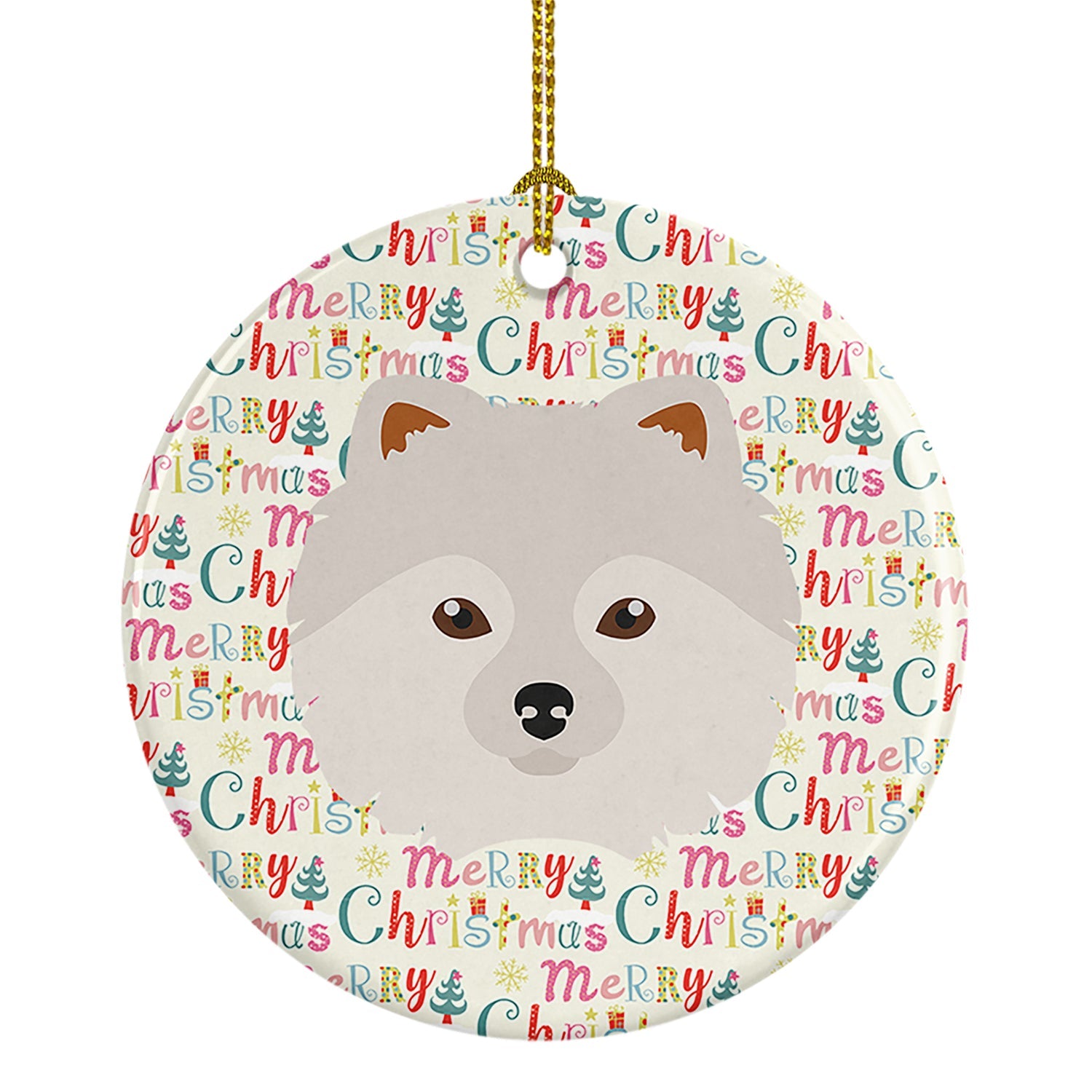 Japanese Spitz Merry Christmas Ceramic Ornament