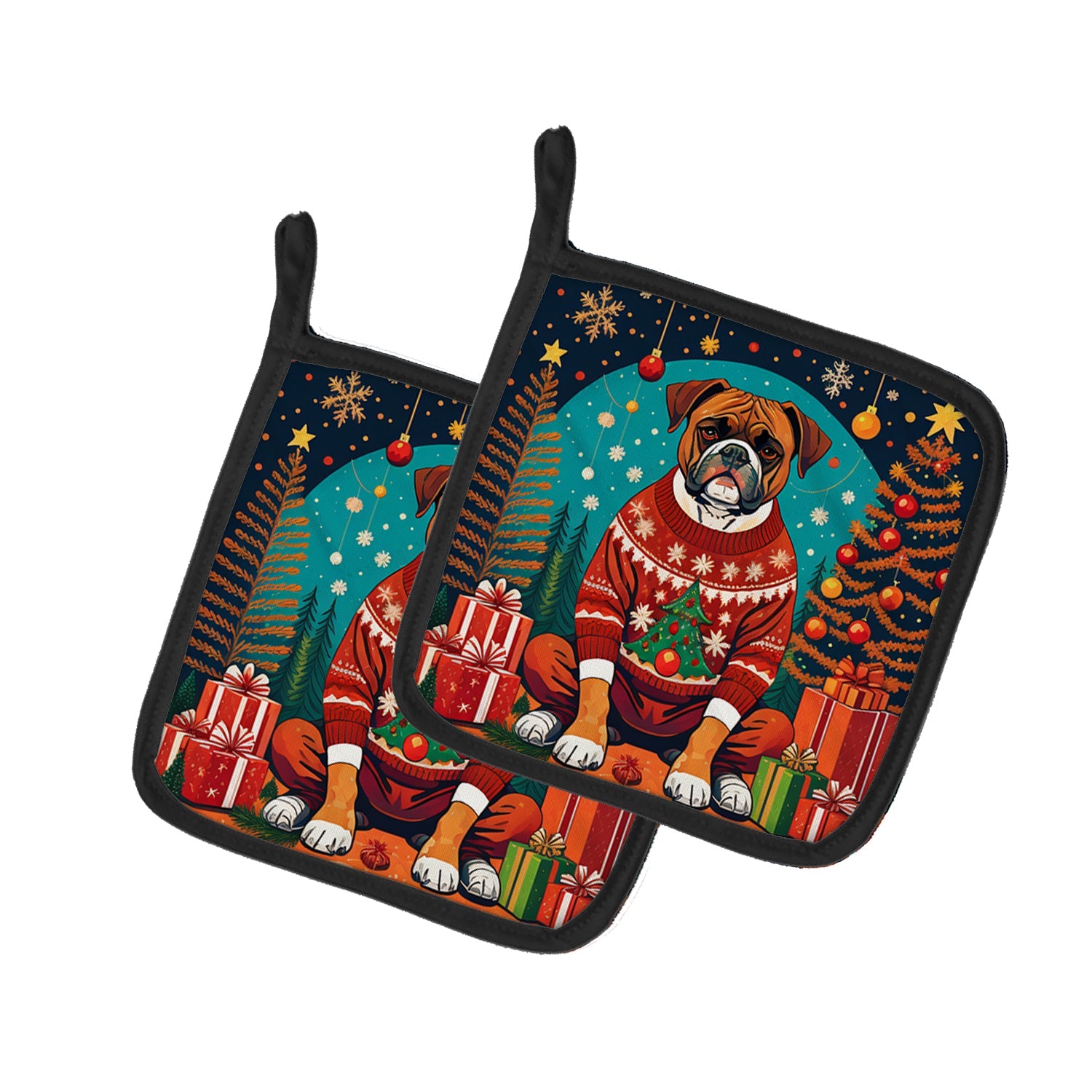 Boxer Christmas Pair of Pot Holders