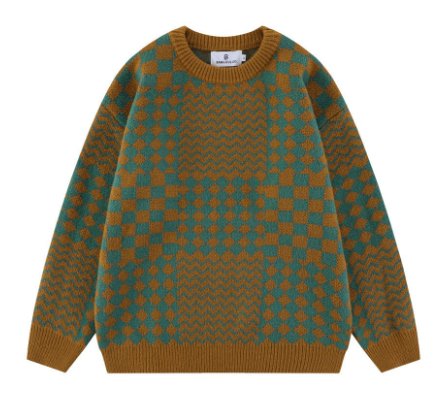 Men's Checkerboard Knit Pullover Sweater | Streetwear