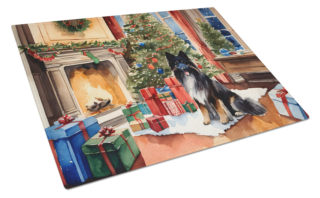 Keeshond Cozy Christmas Glass Cutting Board