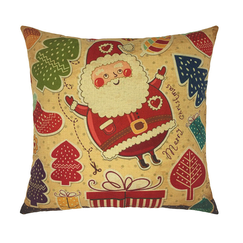 Christmas Santa and Reindeer Cotton Linen Pillow Covers