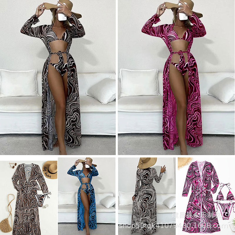 2023 Women's Long Sleeve Mesh Beach Bikini Set