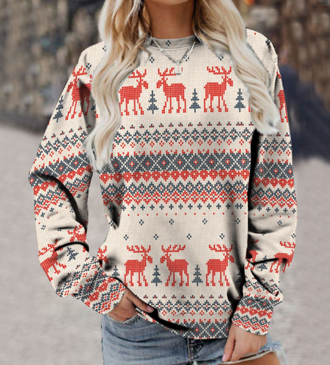 Women's Long Sleeve Printed Fashion Sweater