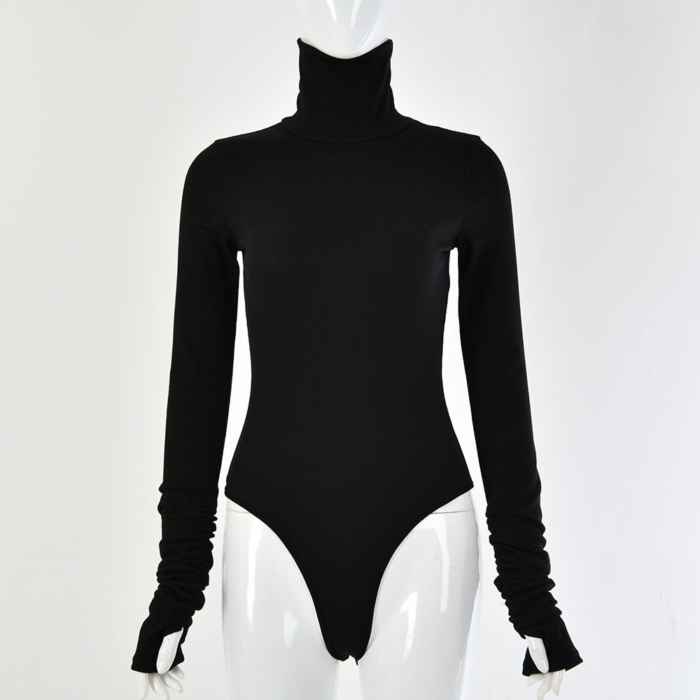High Neck Long Sleeve Cotton Bodysuit for Women