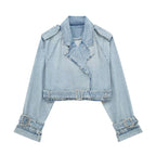 French Style Slim-Fit Denim Windbreaker Blouse with Belt