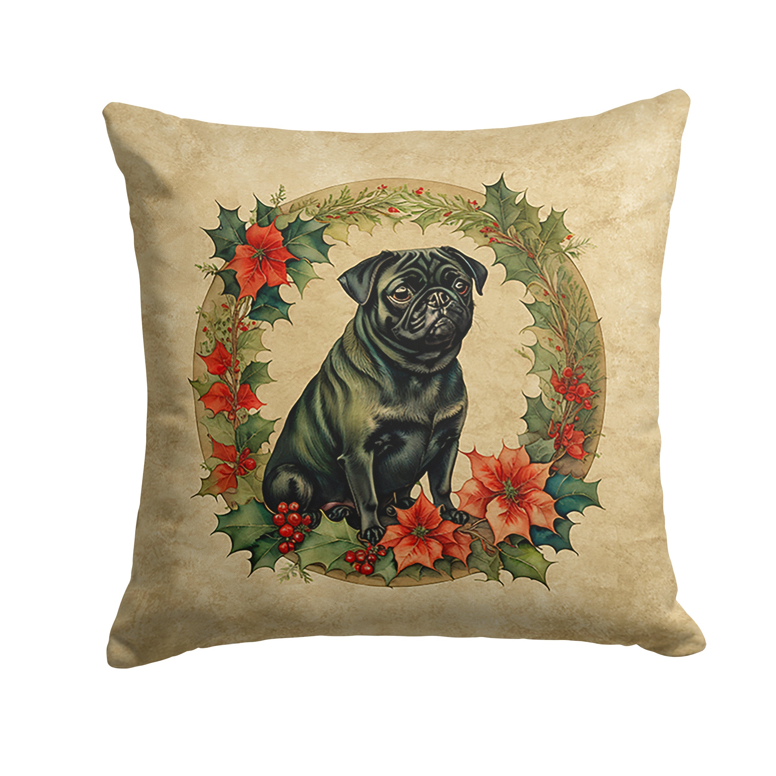 Pug Christmas Flowers Throw Pillow