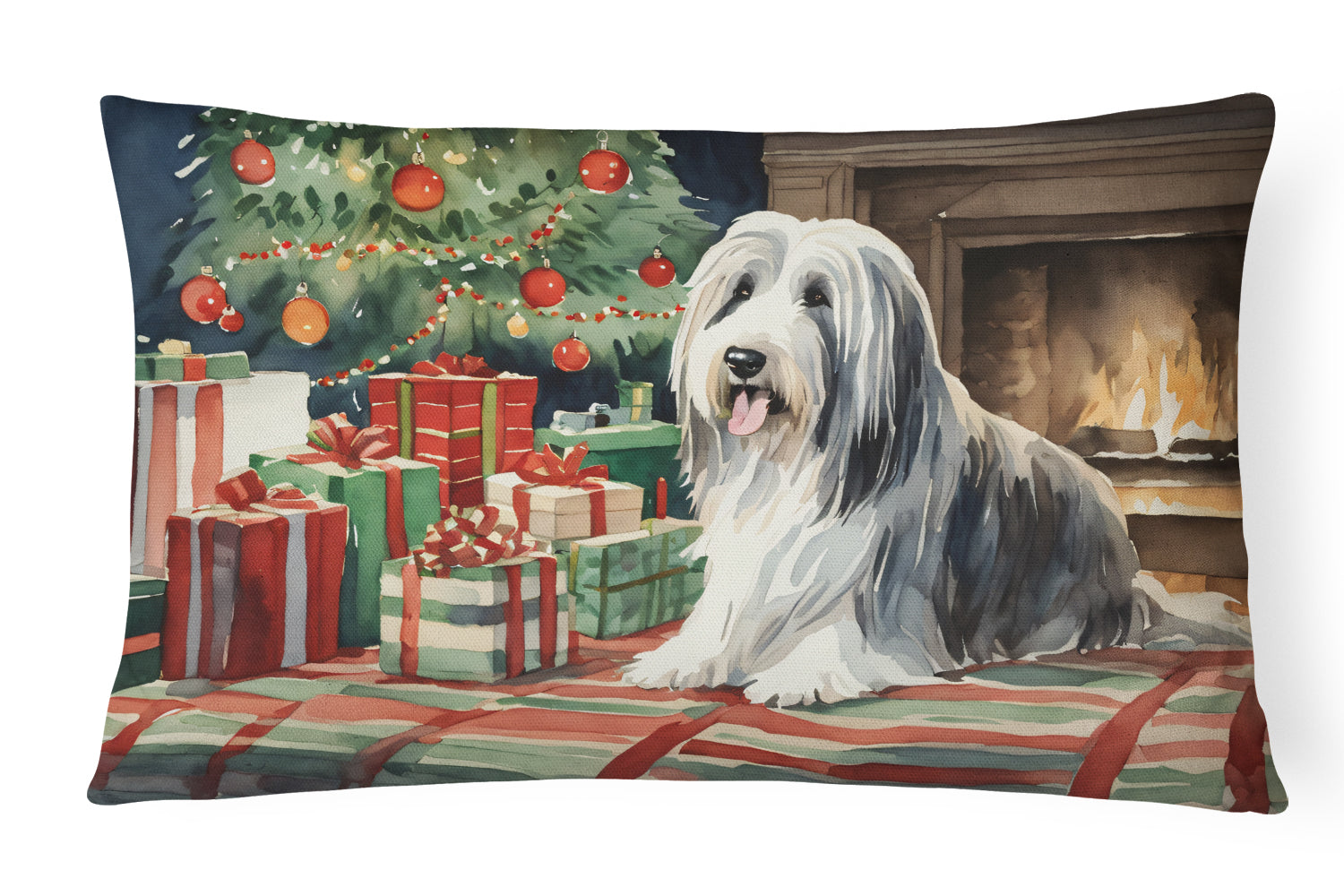Bearded Collie Christmas Throw Pillow