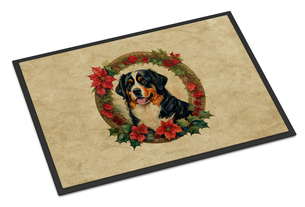 Bernese Mountain Dog Christmas Flowers Doormat