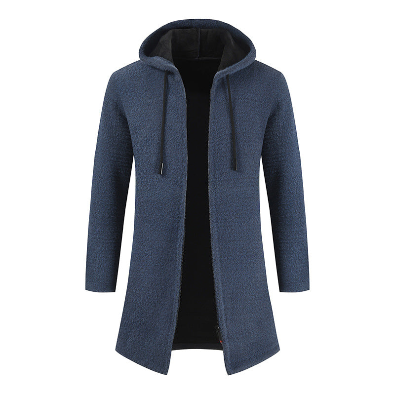 Men's Solid Color Cashmere Hooded Cardigan Sweater
