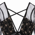 Black Sheer Lace Long Sleeve Bodysuit for Women
