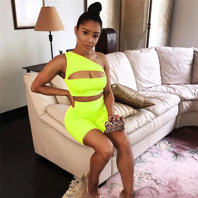 One-Shoulder Yoga Tank Top and Shorts Set