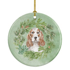 Cocker Spaniel Red and White Christmas Wreath Ceramic Ornament