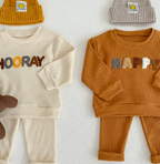 Hooray Happy Cartoon Letter Print Hoodie and Pants Set