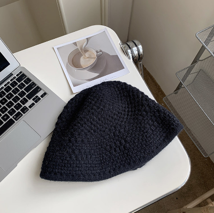 Warm Loose Wool Knitted Bucket Hat | Embroidered Cap