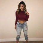 2021 Autumn Winter Women's Solid Color Crop Top T-Shirt