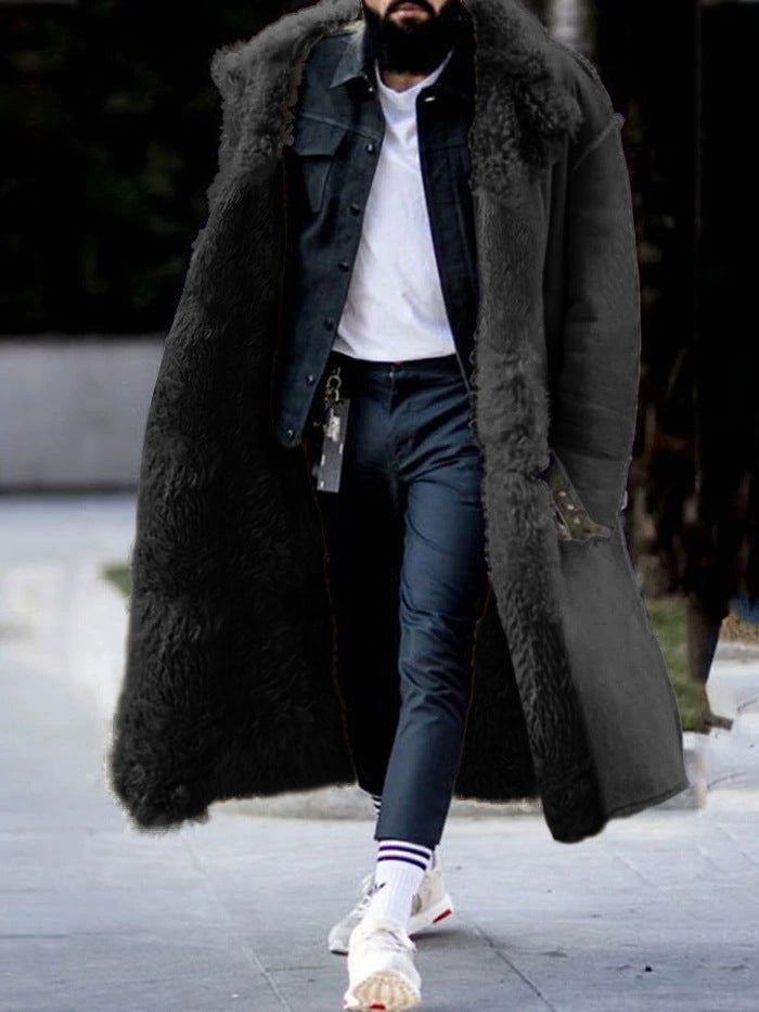 Furry Lapel Coat in Thick Velvet for Autumn/Winter
