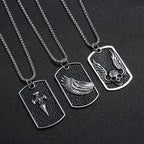 Winged Skull Dog Tag Pendant Necklace