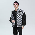 Plaid Quilted Cotton Baseball Jacket for Casual Wear