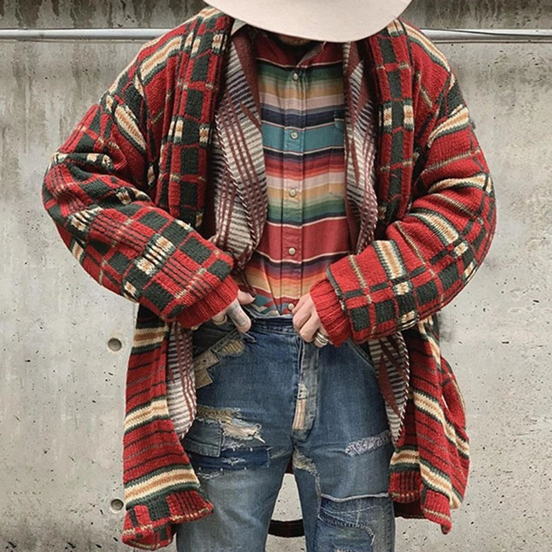 Men's Fashion Plaid Knit Cardigan