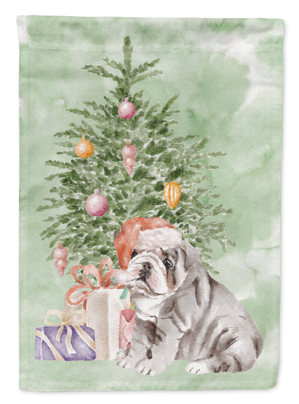 Bulldog, English Bulldog Puppy #2 Christmas Presents and Tree Garden Flag