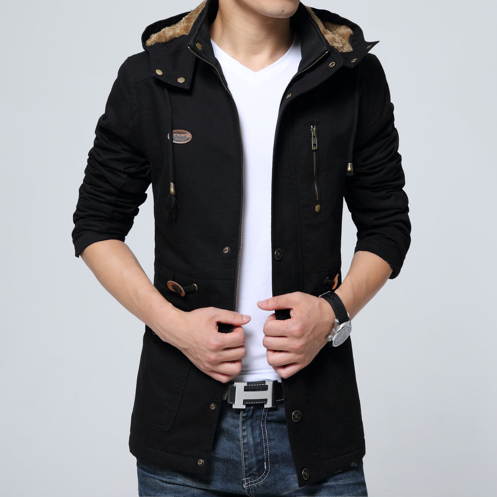 New Men's Plus Velvet Trench Coat for Autumn/Winter