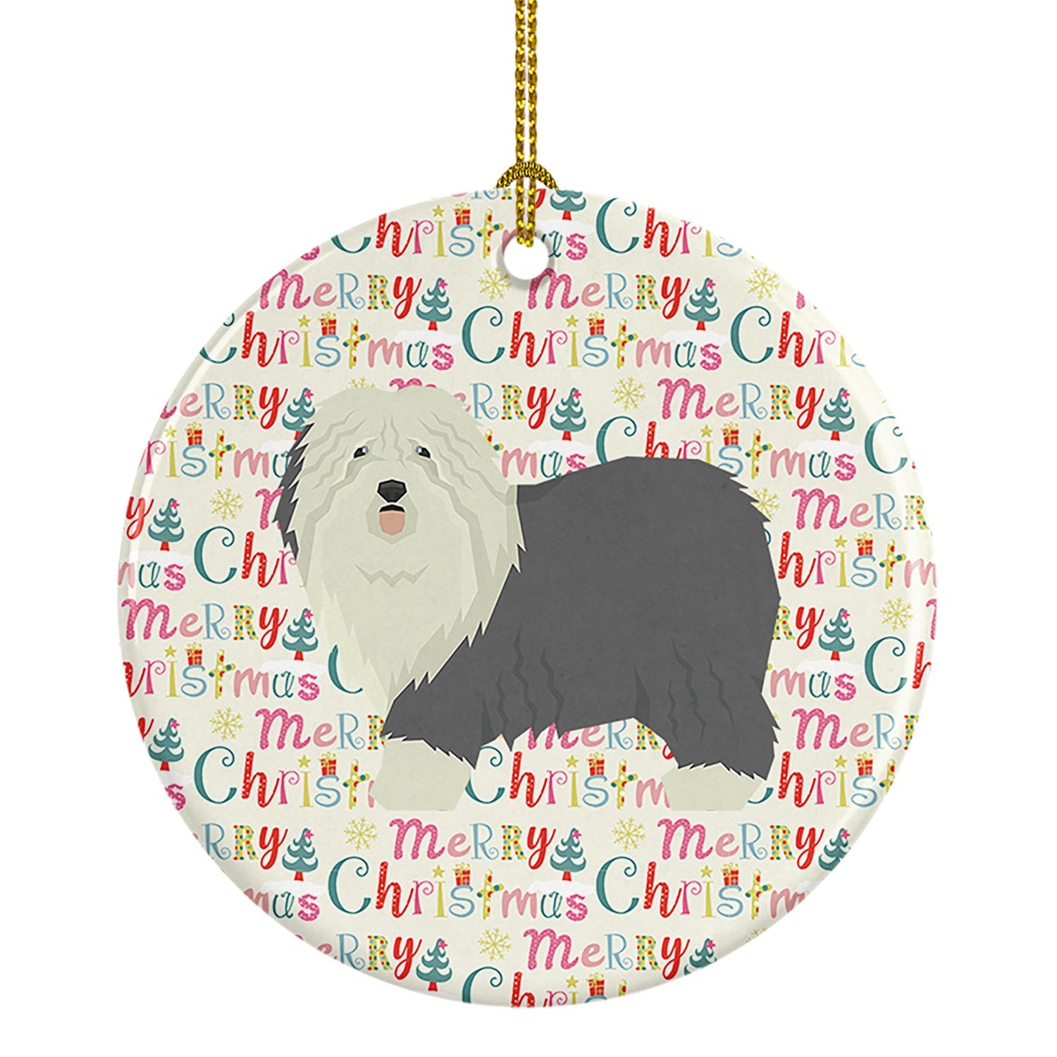 Old English Sheepdog Merry Christmas Ceramic Ornament