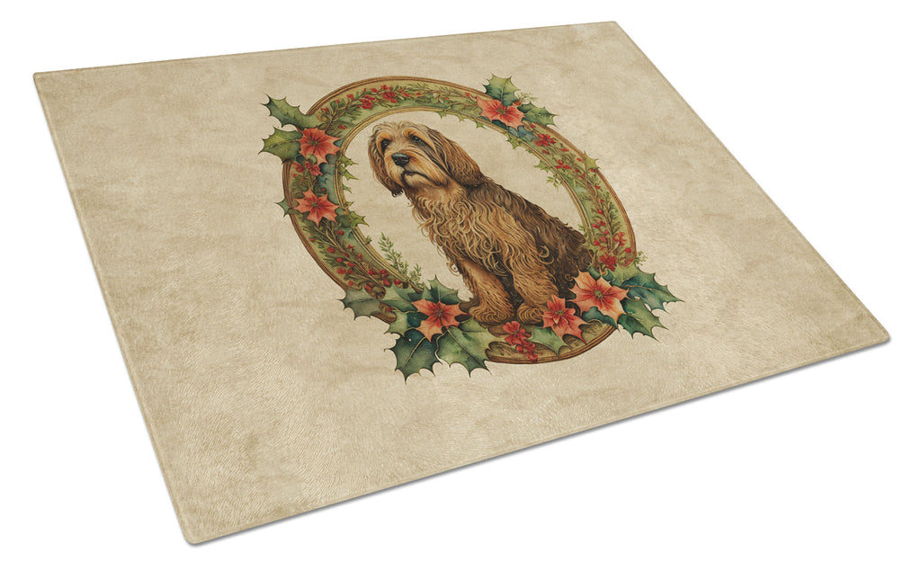 Otterhound Christmas Flowers Glass Cutting Board