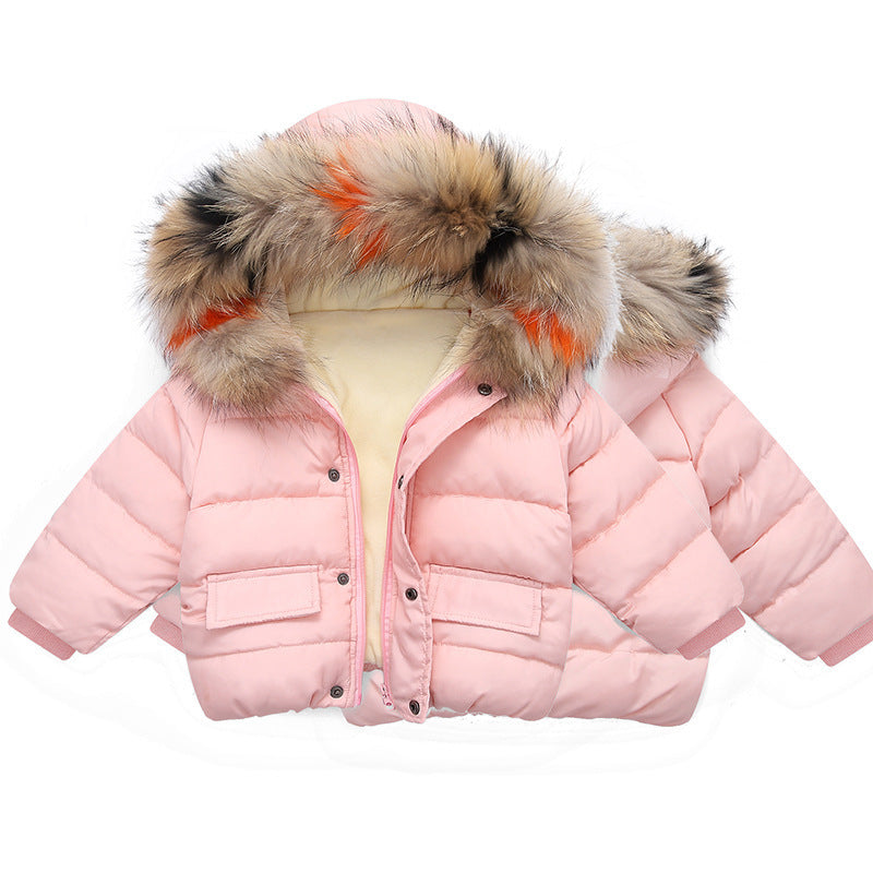 Infant Girls' Hooded Cotton Jacket with Fur Collar