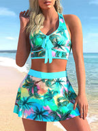 Conservative Split Swimwear Skirt with Large Print