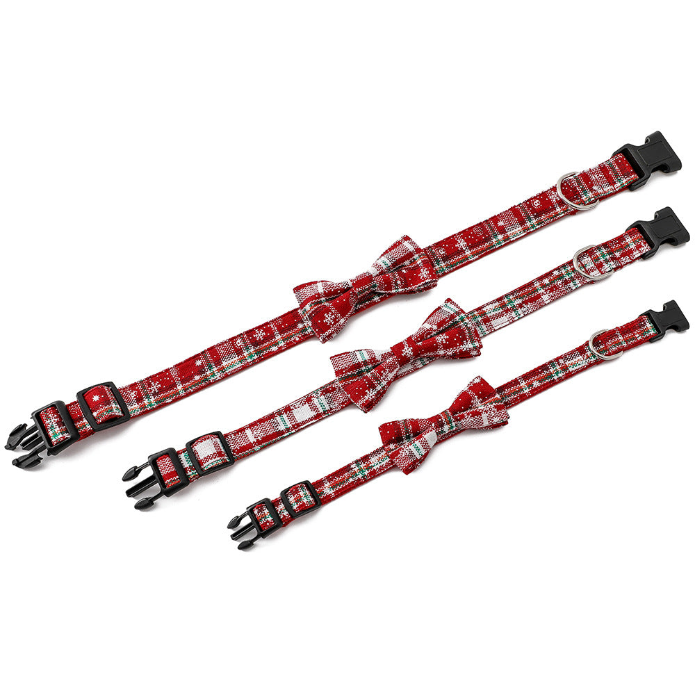 Christmas Pet Dog Collar Hat with Snowflake Bowtie