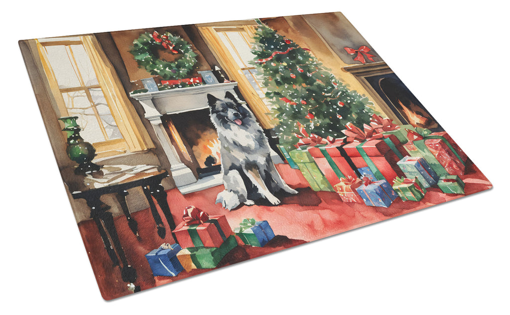 Keeshond Cozy Christmas Glass Cutting Board