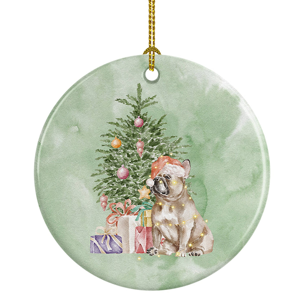 French Bulldog Fawn Christmas Presents and Tree Ceramic Ornament