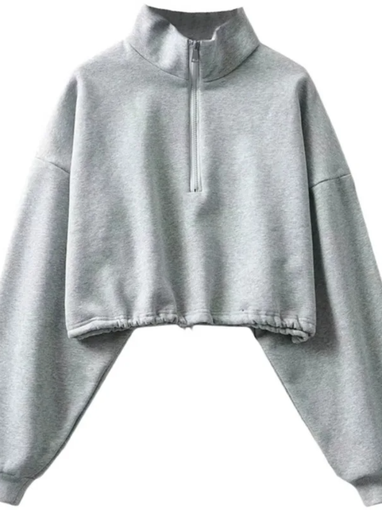 Women's Casual Autumn Winter Short Hoodie with Zipper | Streetwear